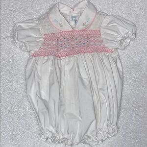 Vintage baby togs smocked White and Pink baby summer romper 12m